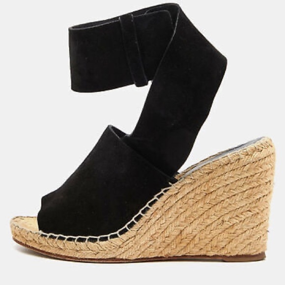 Celine Paris Women’s Espadrille Wedge Heeled Sandals in Black Suede Size 40 - Picture 1 of 8